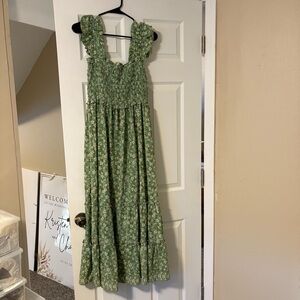 Max Studio Floral Green Smocked Dress